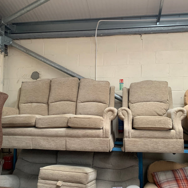 3 seater sofa with armchair and footstool