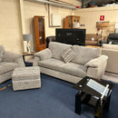 2 seater sofa and cuddle chair with footstool