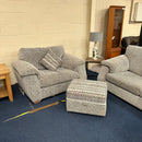 2 seater sofa and cuddle chair with footstool