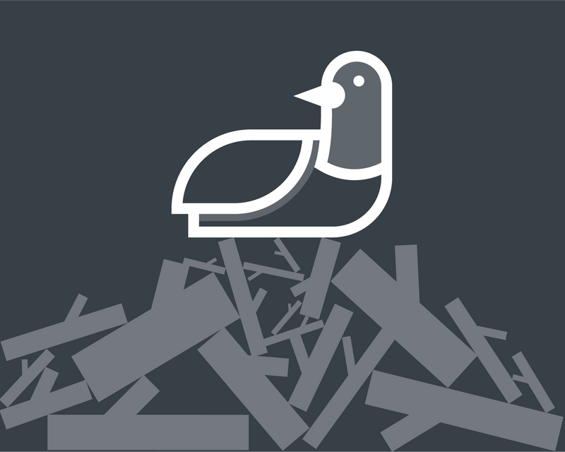 Home Aid brand illustration of a pigeon sitting on a pile of twigs